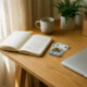 Freelancer bureau met opengeslagen notitieboek vol financiële berekeningen, eurobiljetten en laptop in warm natuurlijk daglicht.